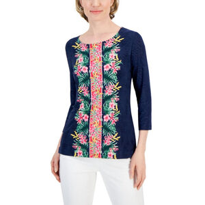 JM Collection Large Tropical Runway Jacquard Tunic Top NWT